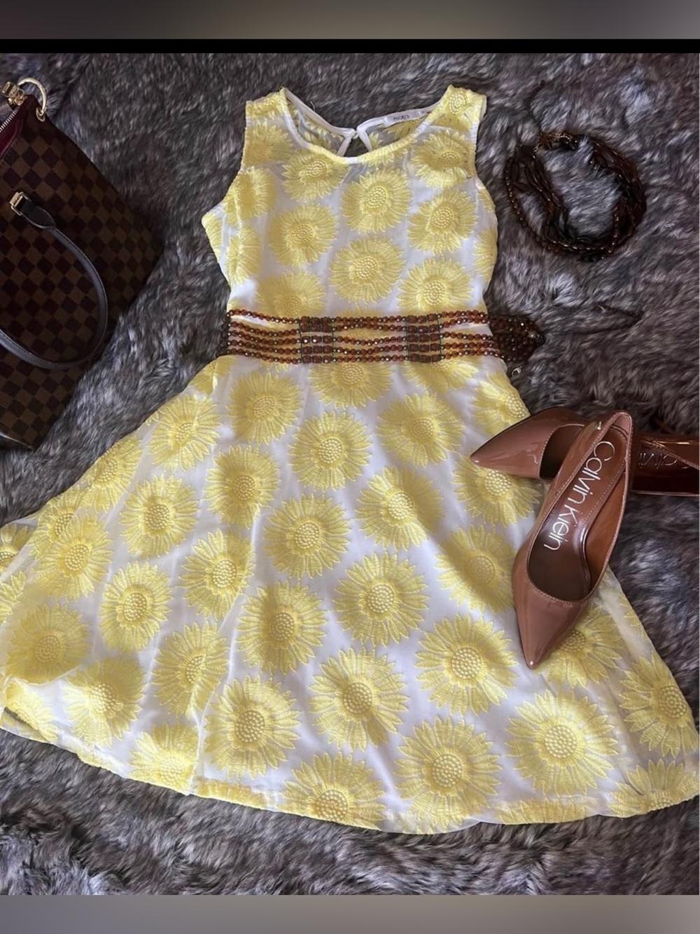 Ricki's Yellow Sunflower Embroidered Fit & Flare Dress